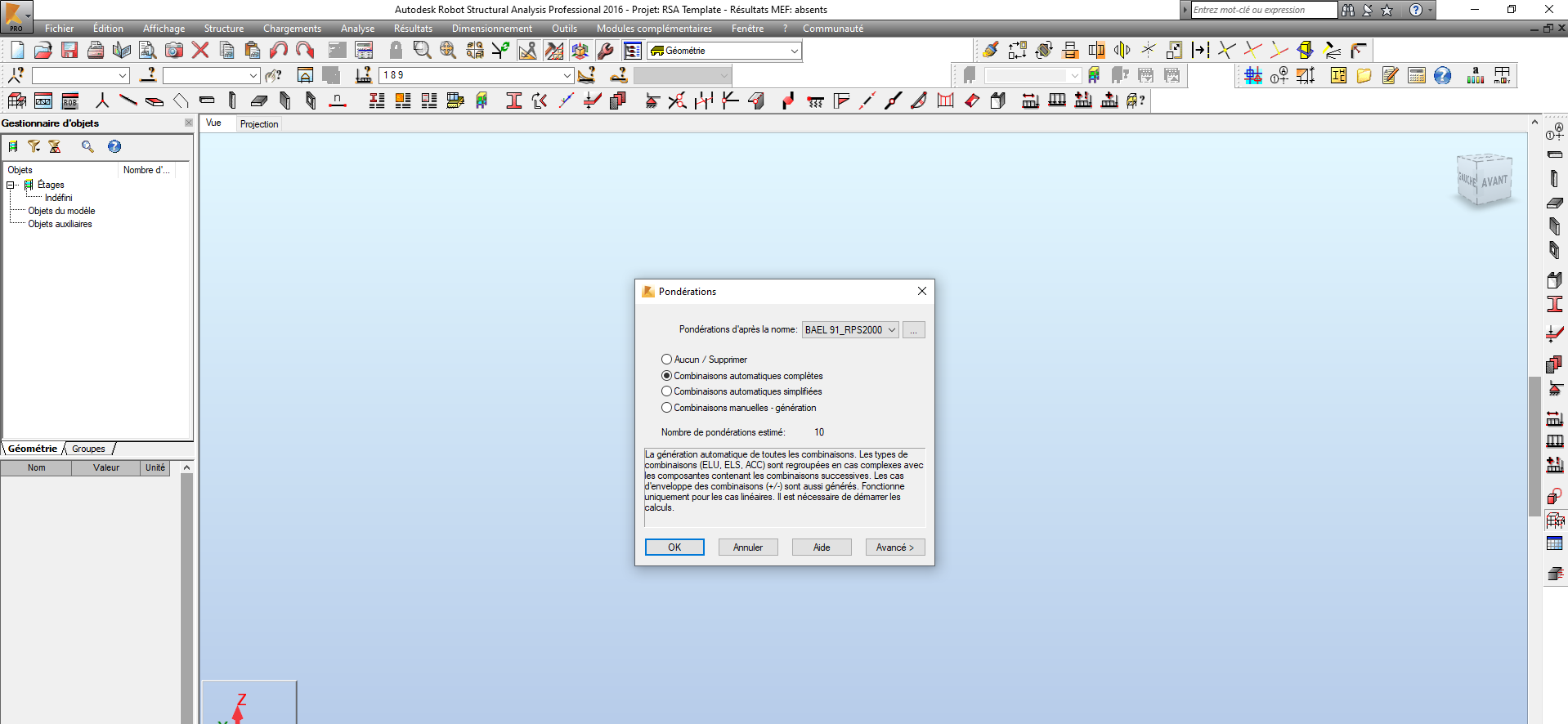 Autodesk Robot Structural Analysis -Définition des combinaisons automatiques - BAEL