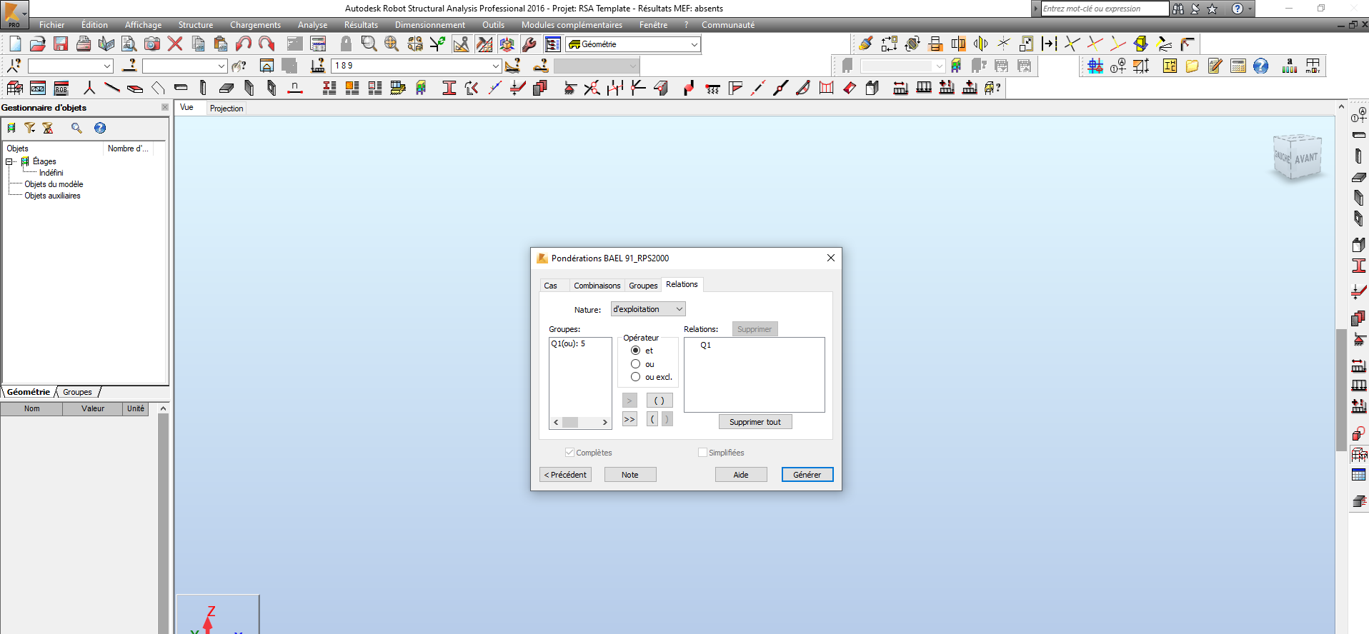 Autodesk Robot Structural Analysis -Définition des combinaisons automatiques - Relations de groupes - Charges d'Exploitation