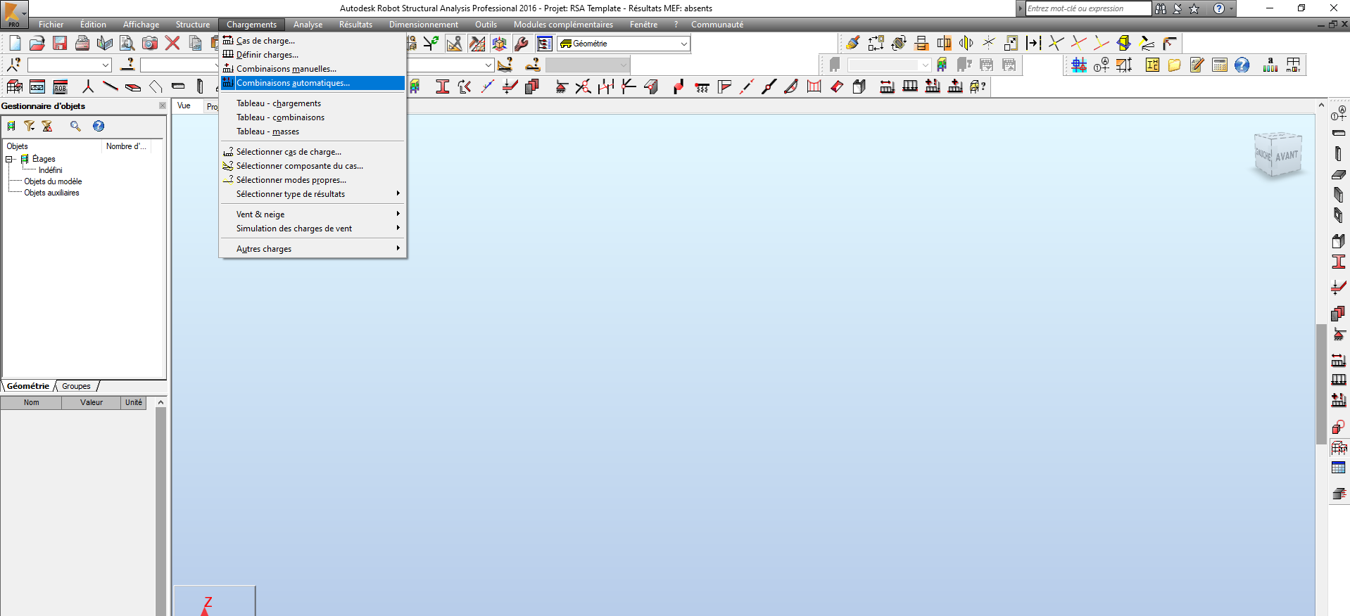 Autodesk Robot Structural Analysis -Définition des combinaisons automatiques