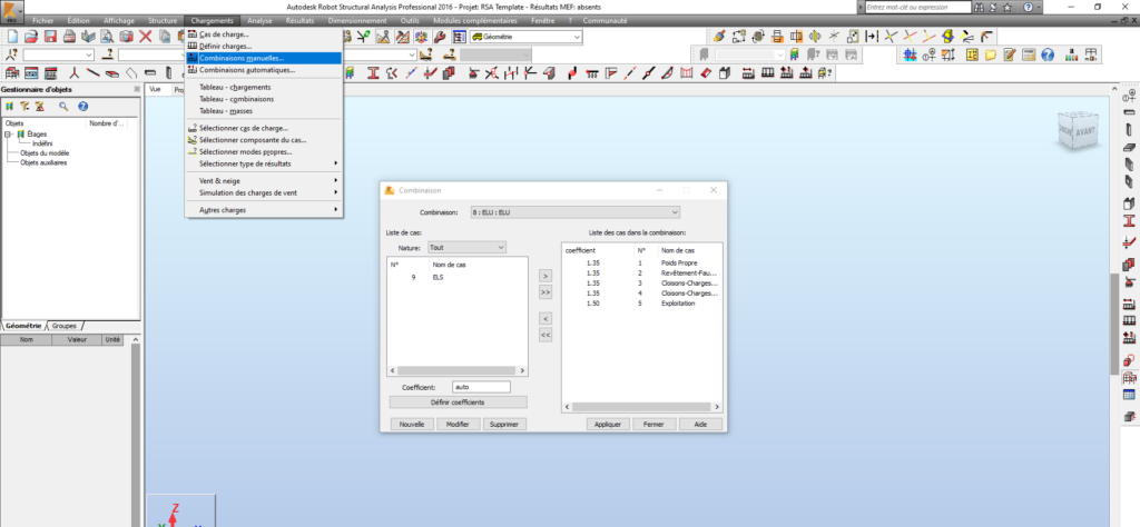 Autodesk Robot Structural Analysis -Définition des combinaisons manuelles