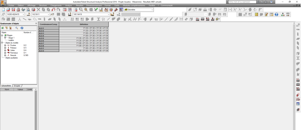 Autodesk Robot Structural Analysis -Tableau des combinaisons automatiques