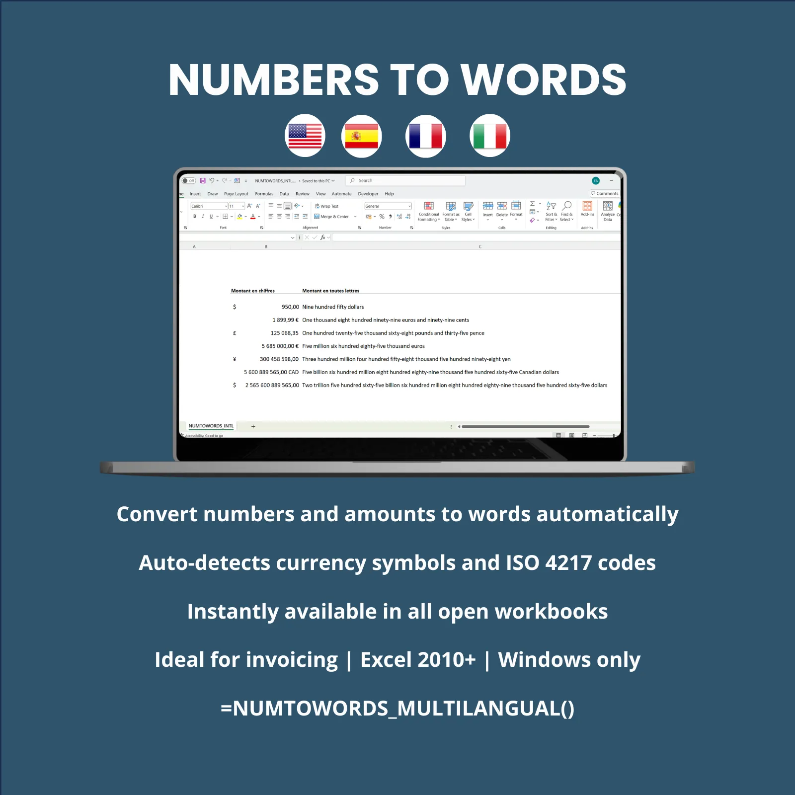 Numbers to words - Multilangual - Trial version